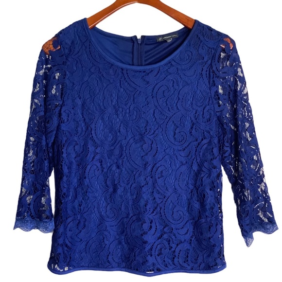 Adrianna Papell Blue Lace Large Top - Picture 4 of 7
